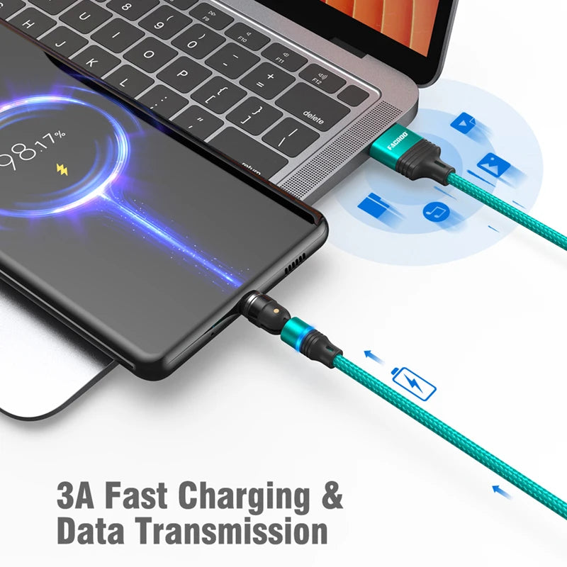 AUFU 540° Drehbarer Magnetisches Kabel – 3A Schnellladekabel, Typ-C und Micro-USB Datenkabel für iPhone 14, Xiaomi, Samsung, Ideal für einfaches und schnelles Aufladen