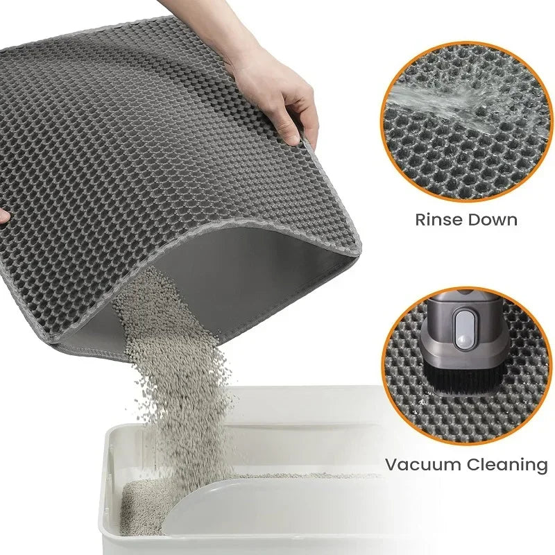 Wasserdichte Katzenstreu-Matte - Haustier-Toilette mit Doppelschicht-Katzenstreu-Box, Rutschfeste und Waschbare Sandmatte für Katzen, Reinigungspad für Haustiere