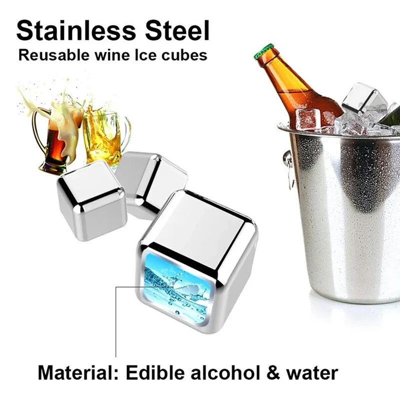 4/6/8 Stück Edelstahl-Eiswürfeln Set – Wiederverwendbare Kühlsteine für Whiskey und Wein, Kühlwürfel für Partys und Bars