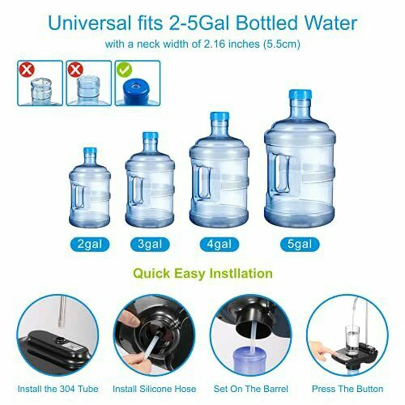 Automatischer Wasserflaschen-Dispenser – Wiederaufladbare Elektrische Wasserpumpe für Gallonenflaschen, Praktischer Wasserpumpen-Dispenser mit Ständer für Zuhause und Büro