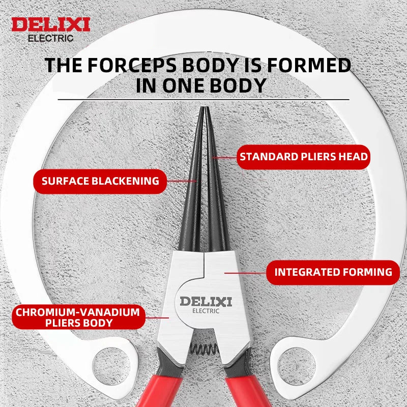 DELIXI Seegerringzange 5 Zoll – Circlip Pliers & Spitzzange, Retaining Ring Zange für Montage & Demontage von Sicherungsringen, Wellen & Lagern