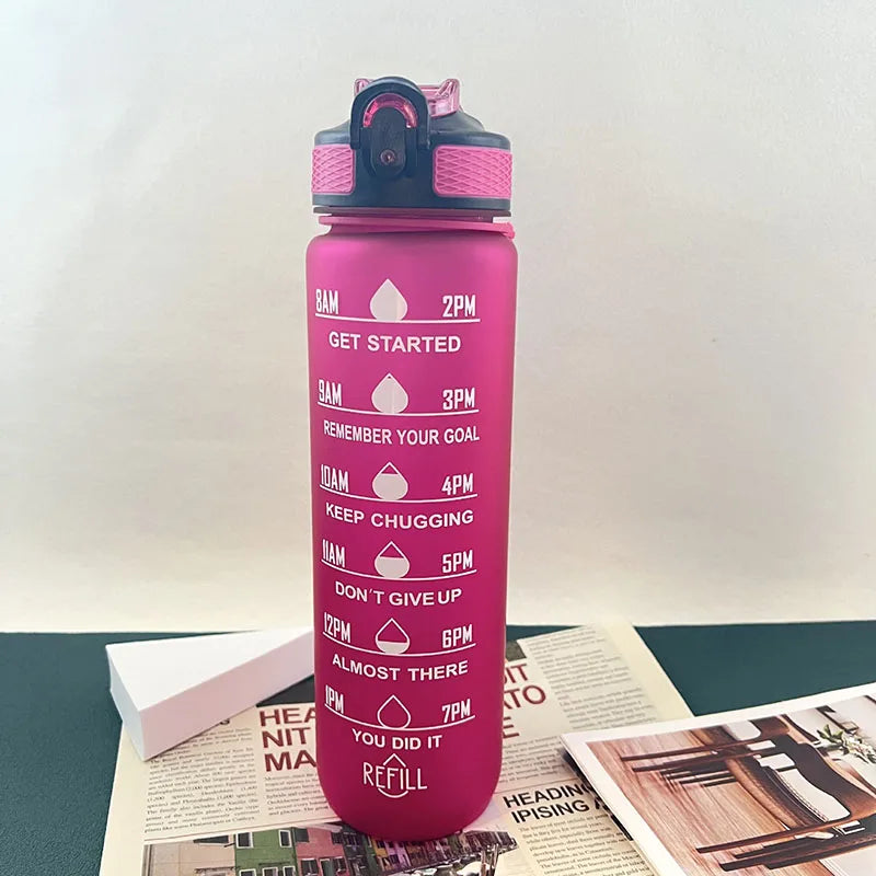 Motivierende Wasserflasche 900/1000ml – Auslaufsichere Trinkflasche für Sport, Gym, Outdoor & Reisen