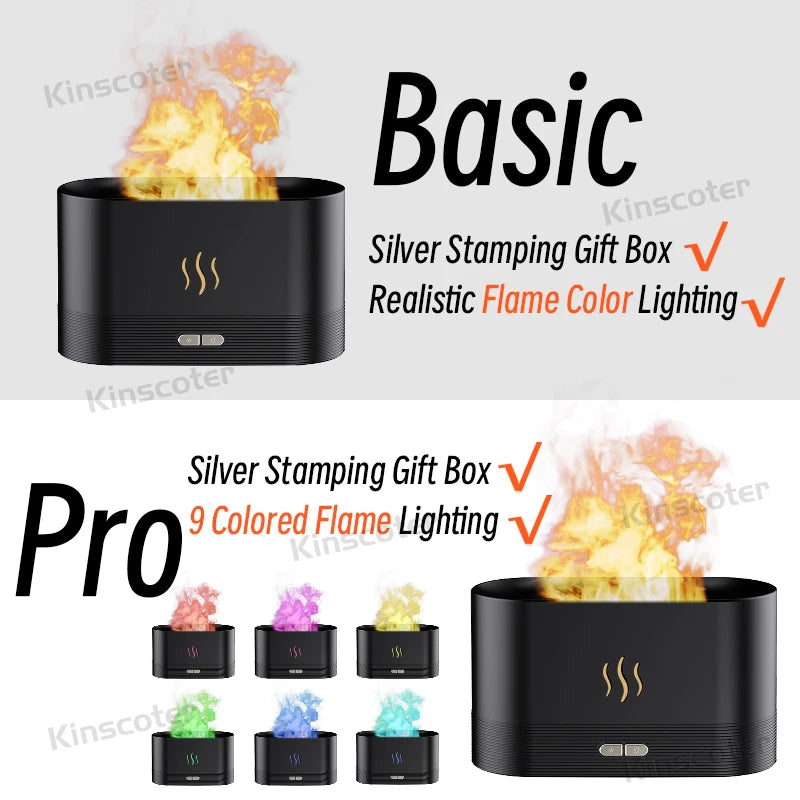 Aroma-Diffuser Luftbefeuchter - Ultraschall Nebelhersteller mit LED-Flammenlampe und ätherischen Ölen