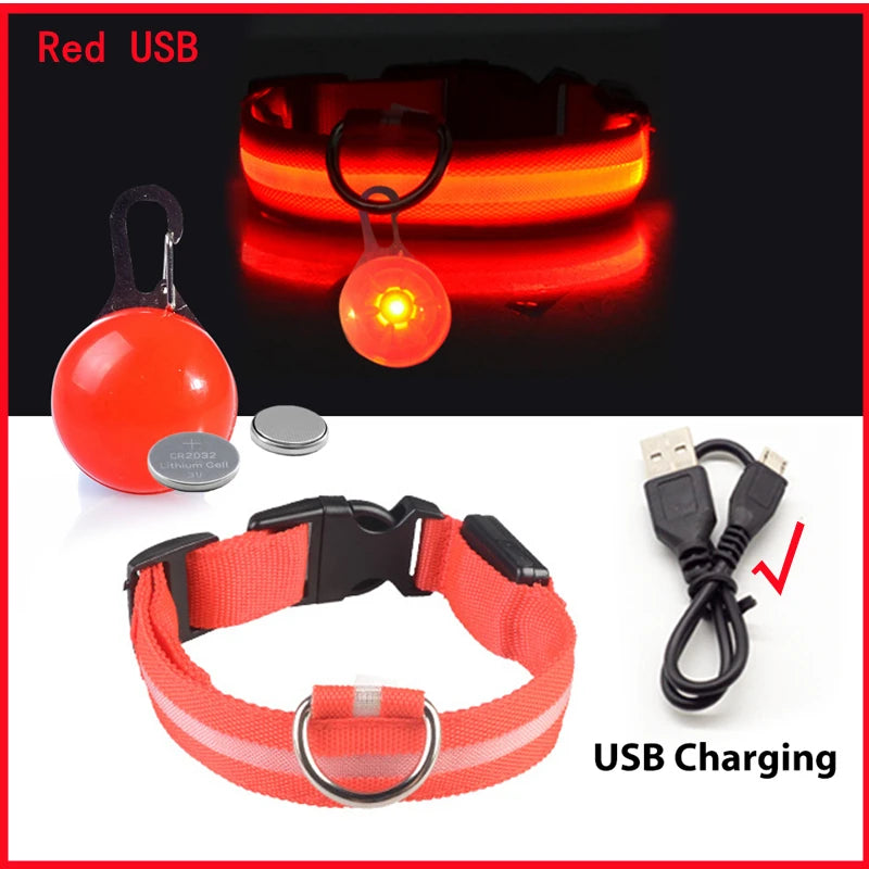 USB-Aufladbares Leucht-Halsband für Hunde & Katzen – Helles LED-Nacht-Sicherheitslicht mit abnehmbarem Anhänger
