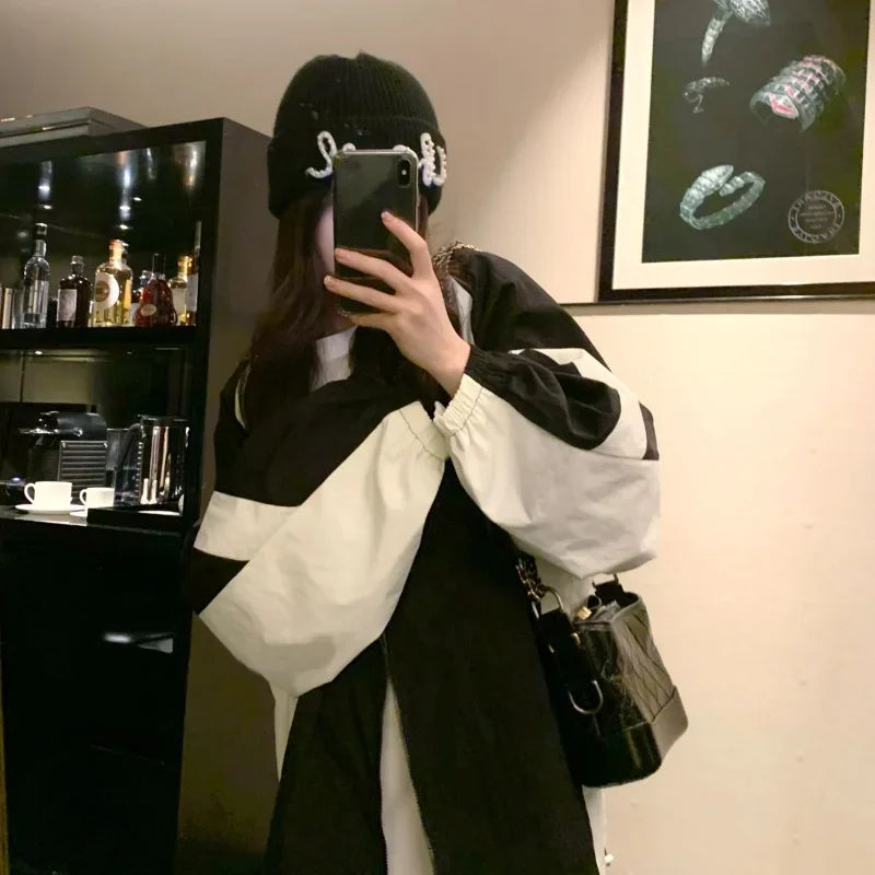 Deeptown Harajuku Zipper College Jacke für Frauen – Oversized Streetwear im Japanischen Stil, Leichte Sonnenjacke