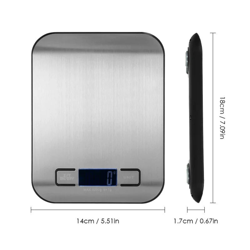 Digitale Küchenwaage aus Edelstahl: 5 kg/10 kg Kapazität, USB-Ladefunktion, präzise Messungen, tragbar, multifunktionales LCD-Display