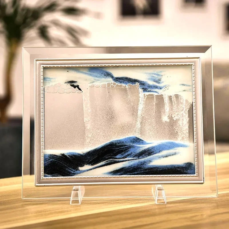 Bewegliches 7-Zoll Sandbild - Runde Glas Tiefsee-Sandlandschaft, Treibsand-Sanduhr, Fließende Kunst