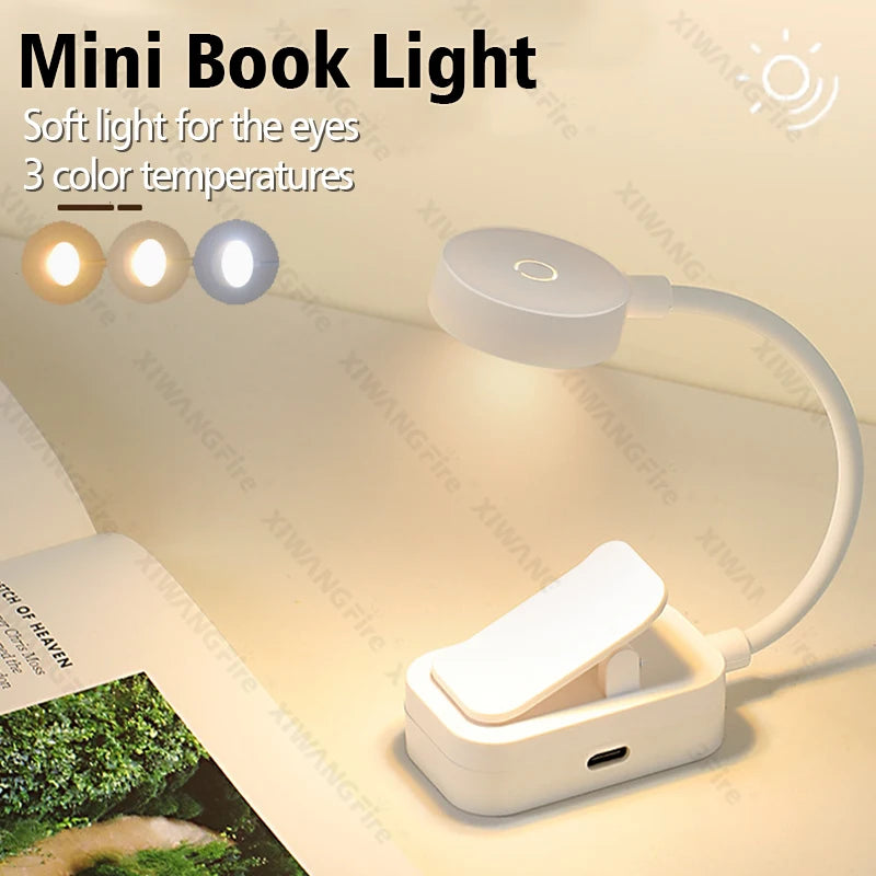 Clip-On Buchlampe –3 Lichtfarben, USB/Batterie, Augenschonend für Lesen im Bett & Lernen, Klemm Leselampe