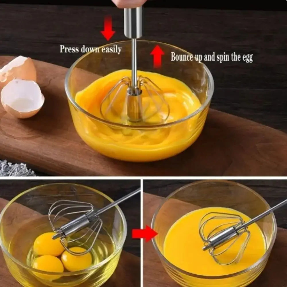 Premium Edelstahl Rotationsschneebesen – Halbautomatischer Handmixer für Sahne, Eier und Mehr, Perfekt für Backen, Kochen und den täglichen Gebrauch in der Küche