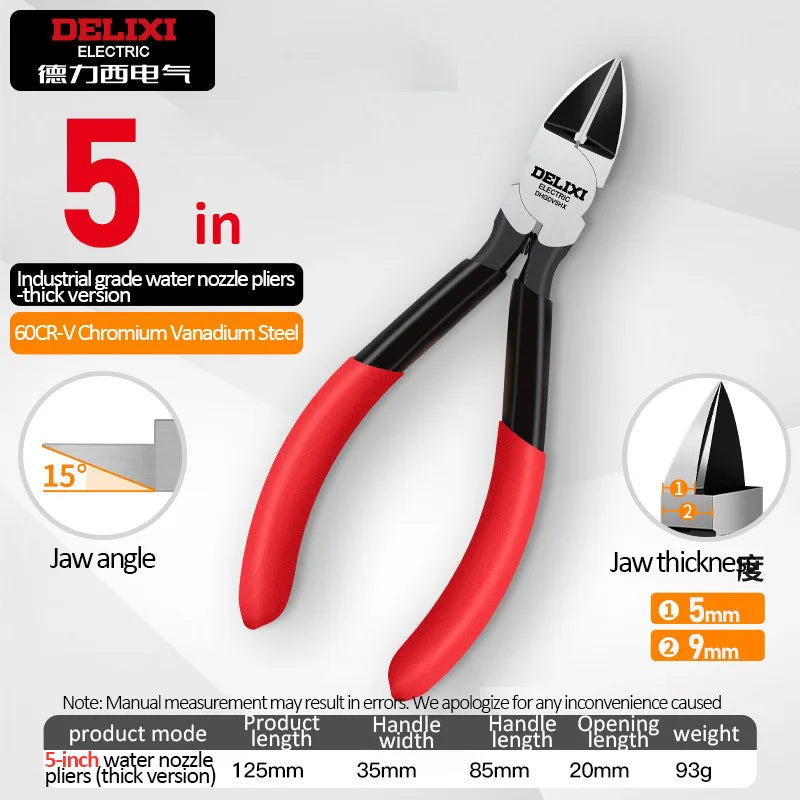 DELIXI Seitenschneider & Elektronikzange – Nozzle Pliers, Diagonalzange & Industrieschere für Kabel, Metalldraht, Kunststoff & Holz