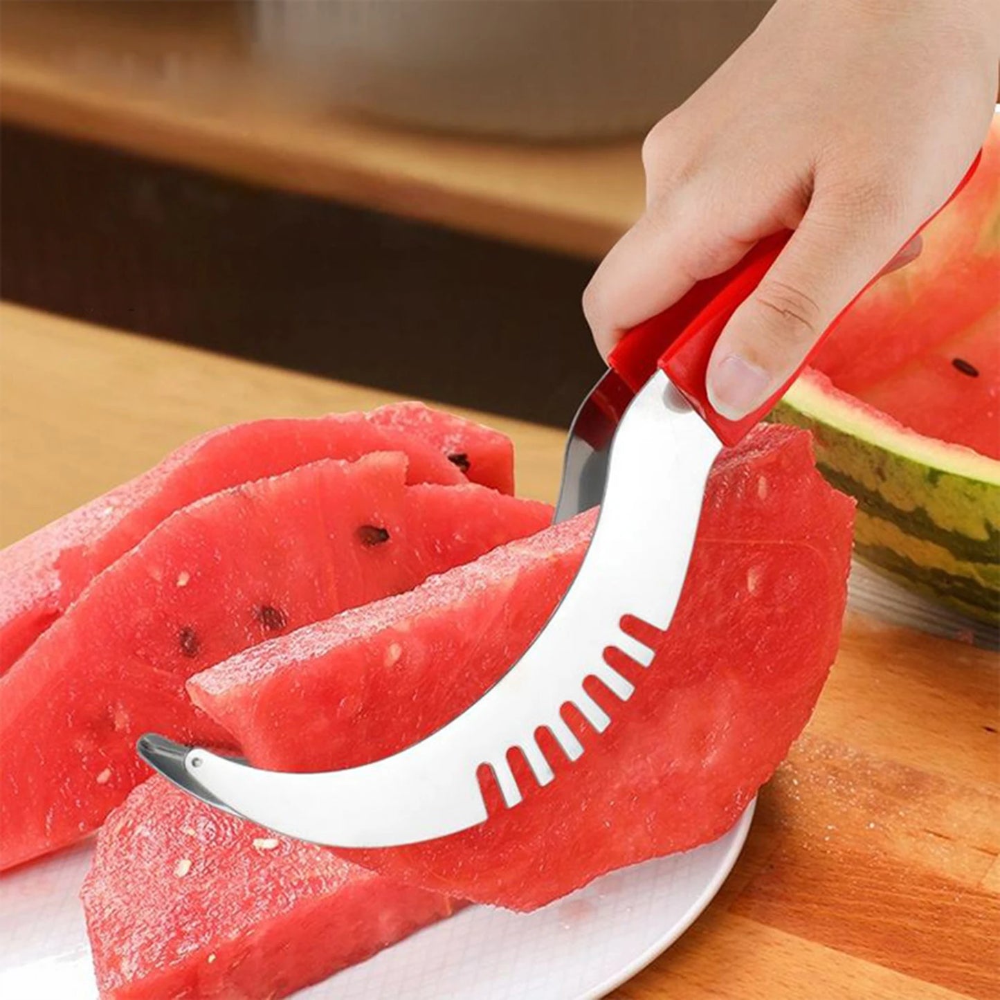 1 Stück Wassermelonen-Schneider aus Edelstahl – Fruchtschneider mit Rutschfestem Griff, Arbeitsersparender Obstmesser für Einfaches Schneiden, Praktisches Küchengerät für Effiziente Fruchtzubereitung