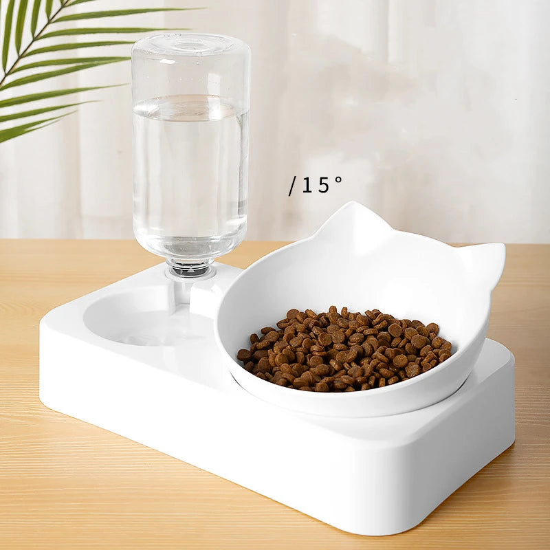 Haustier-Futterautomat – 2-in-1 Fressnapf und Wasserspender mit Abnehmbaren Edelstahlschalen für Hunde und Katzen, Multifunktionaler Fressnapf