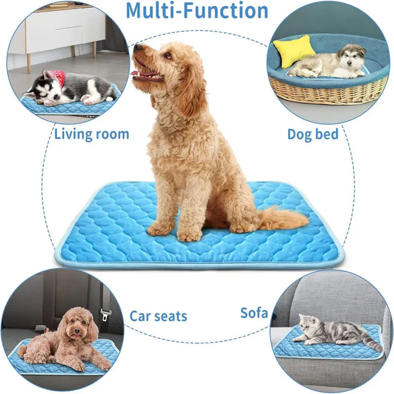 Selbstkühlende Haustiermatte – Sommer-Kühlpad für Hunde und Katzen, Atmungsaktiv und Waschbar, Aus Eis-Silk für optimale Kühlung