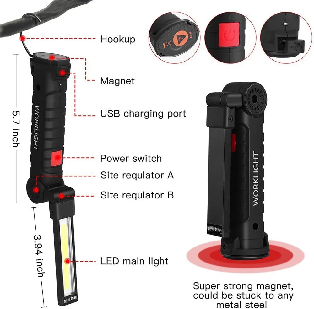 Neu: USB-wiederaufladbare COB LED Taschenlampe – Magnetische Arbeitsleuchte mit integrierter Batterie, ideal für Camping und Outdoor