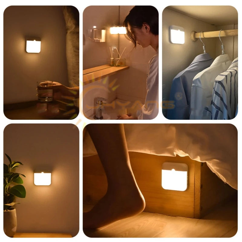 LED-Lampe mit Bewegungssensor und USB-Ladefunktion – Quadratische Leuchte für Schlafzimmer, Küche, Treppen, Flure und Schränke