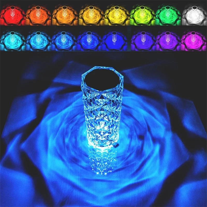 16-Farben-Kristall-LED-Nachtlicht mit wiederaufladbarem Akku - Kristall-Touch-Tischlampe für Schlafzimmer-Nachttisch und Weihnachtsdekoration