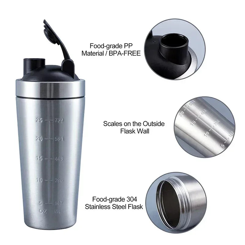 Edelstahl Fitness Shaker Tasse – Tragbarer Sport- und Nährstoff-Shaker für Proteinmischungen, Auslaufsichere Wasserflasche für das Fitnessstudio und unterwegs
