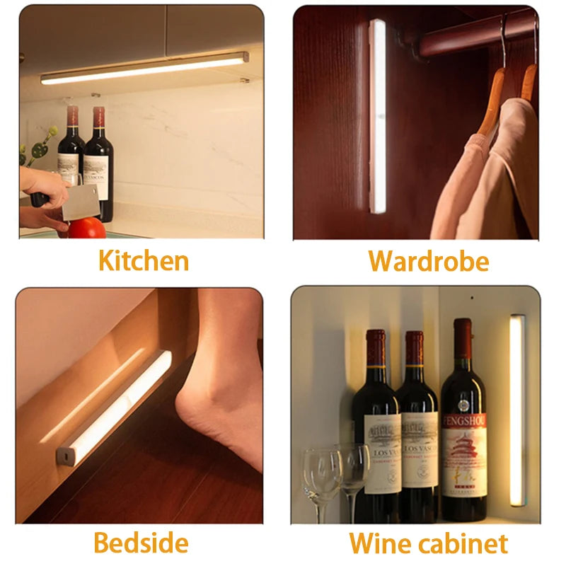 Typ-C Wiederaufladbares LED Nachtlichtleiste - Kabellose Lampe mit Bewegungssensor für Schrank, Treppe und Küche, hochwertig hergstellt