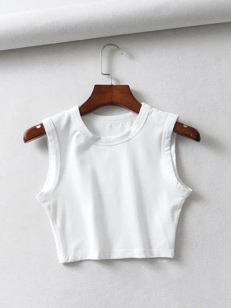 Vintage Sommer Crop Tops für Damen – Weißes Biker-Punk Tanktop, Koreanische Streetwear, Cropped Ärmelloses Top für Trendbewusste Frauen