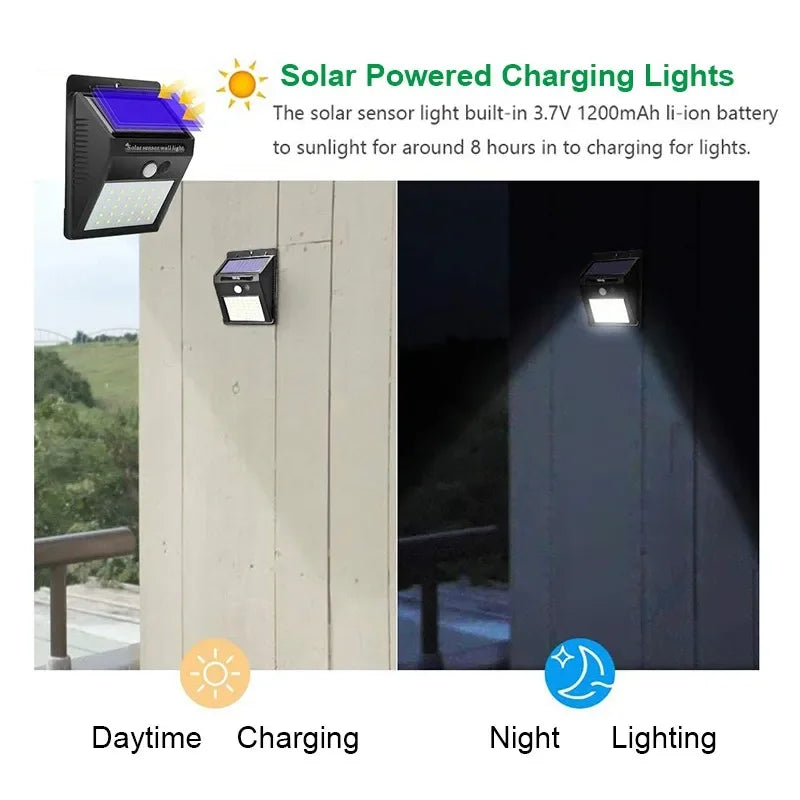Solar-Wandleuchte mit PIR-Bewegungsmelder, wasserdichte Outdoor-Solarlampe, kabellose Solarstraßenlaterne zur Dekoration von Garten und Außenbereich