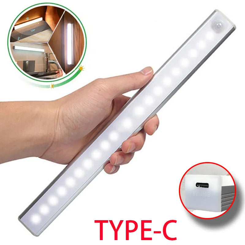 Typ-C Wiederaufladbares LED Nachtlichtleiste - Kabellose Lampe mit Bewegungssensor für Schrank, Treppe und Küche, hochwertig hergstellt