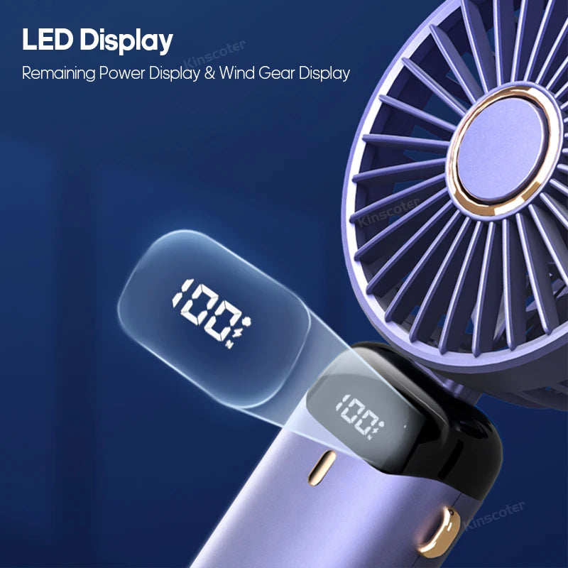 Faltbarer Mini-Handventilator mit USB-Aufladung – Tragbarer 5-Geschwindigkeits-Halsventilator mit Telefonhalter und Display