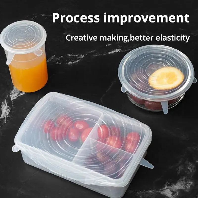 6er Set Transparente Silikon-Küchenabdeckungen – Dehnbare Frischhalteabdeckungen für Schüsseln, Universell für Kühlschrank, Mikrowelle und Backofen, Frischhaltebehälter für Obst und Gemüse