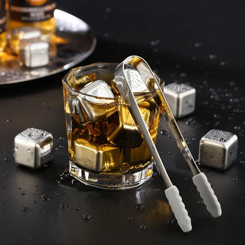 4/6/8 Stück Edelstahl-Eiswürfeln Set – Wiederverwendbare Kühlsteine für Whiskey und Wein, Kühlwürfel für Partys und Bars