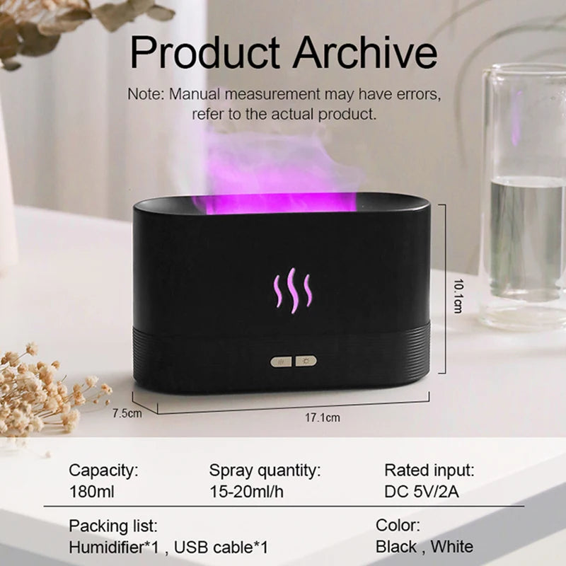 USB LED Luftbefeuchter 180ml - Tragbarer Kühlenebel-Diffusor mit Farbwechsel und Feuereffekt für Aroma-Öle