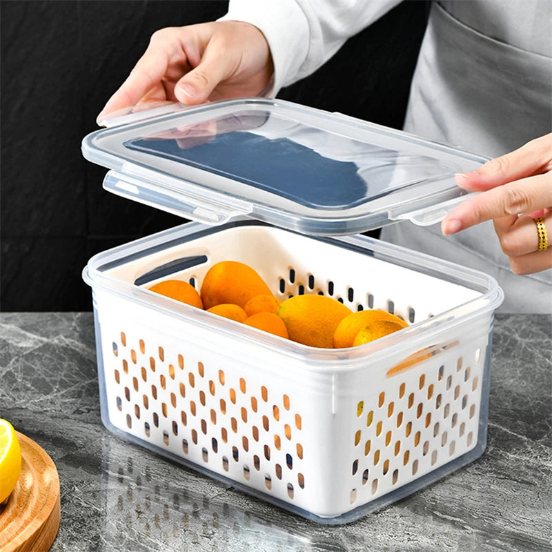 Kühlschrank-Aufbewahrungsbox – Frische Gemüse- und Obstboxen mit Abtropfkorb, Pantry-Küchenorganizer, Kühlschrank-Organizer, Für frisches Obst und Gemüse