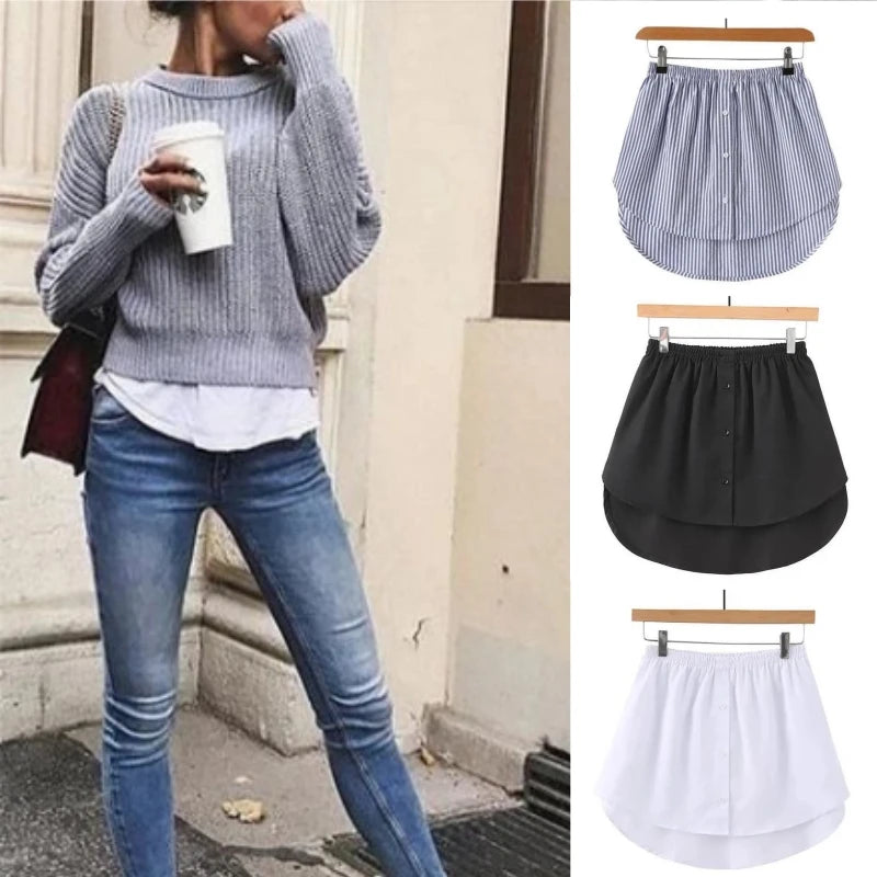 Blusen-Verlängerer für Frauen und Mädchen – Verstellbarer Layering-Einsatz im Faux-Top-Stil mit niedrigem Saum und Mini-Rock-Design, ideal für einen modischen Look