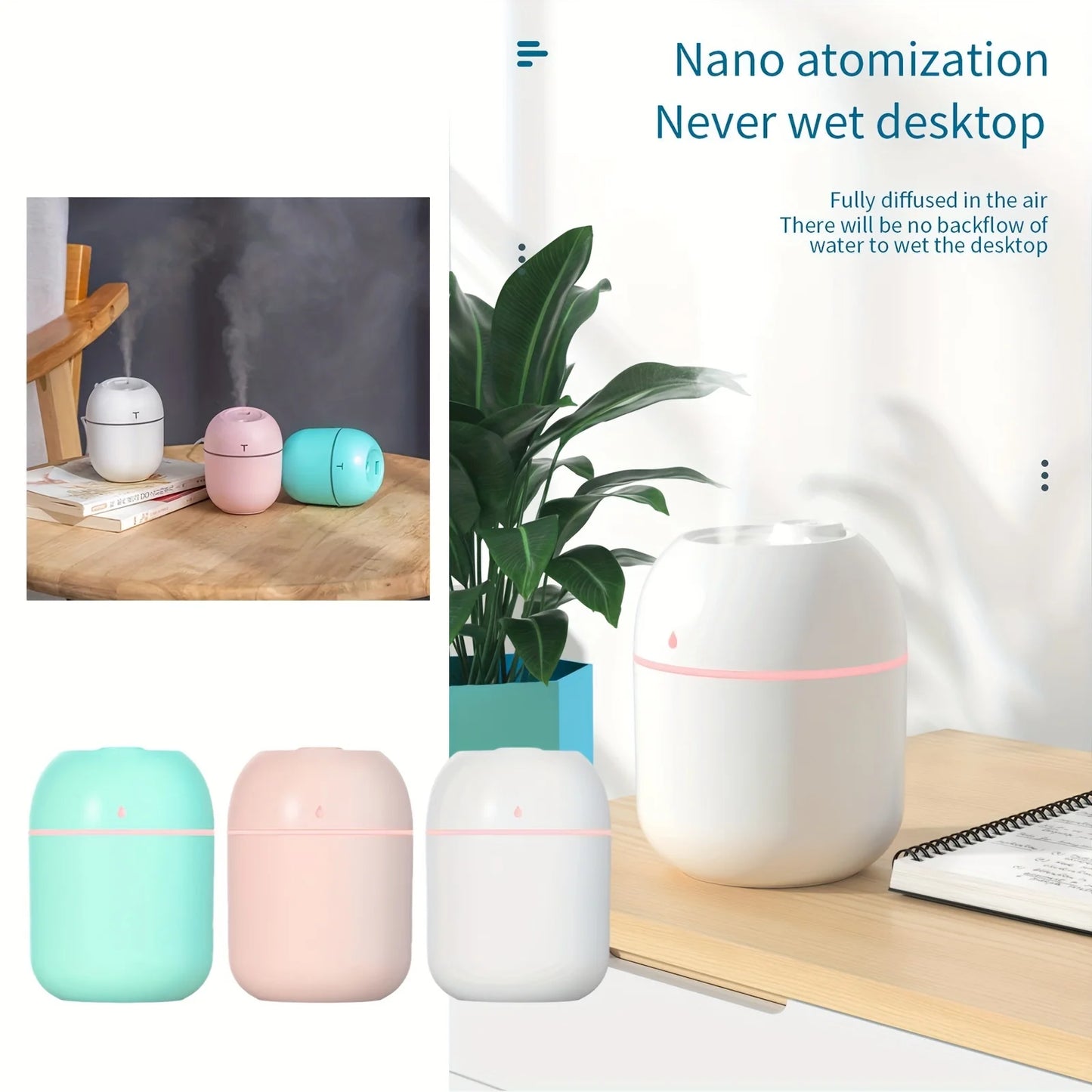 220ml Mini Sprühnebel Luftbefeuchter - Tragbarer Aroma-Diffusor für ätherische Öle, USB-Anschluss, ideal für Auto und Zuhause