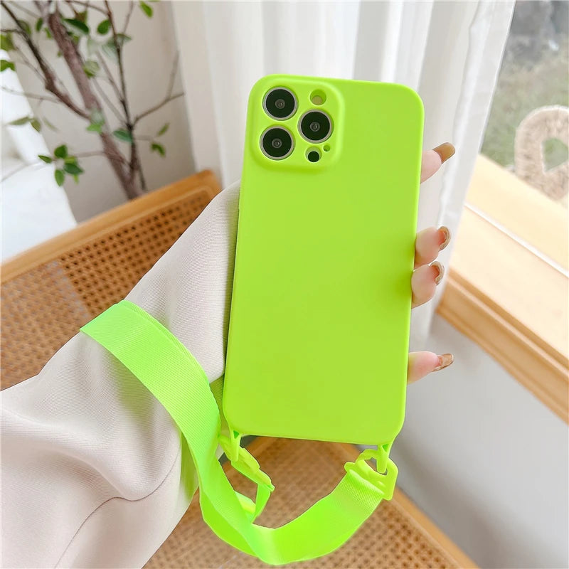 Stylischer Crossbody-Halsriemen aus Silikon für iPhone 15, 14 Pro Max, 13, 12, 11, X, XR, XS Max, 7, 8 Plus - Lanyard-Hülle für bequemes Tragen und optimalen Schutz