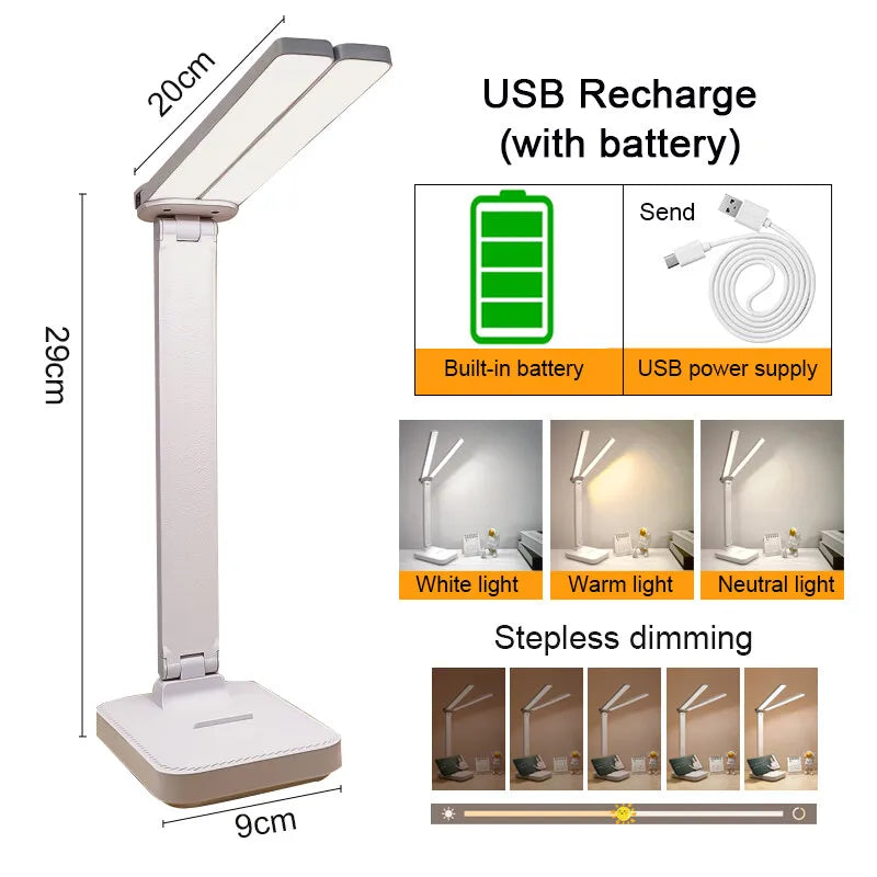 Augenfreundliche LED Tischlampe mit Touch-Steuerung – 3-stufig dimmbare Nachtlichtfunktion, Faltbar und USB-Akku für Schlafzimmer und Büro