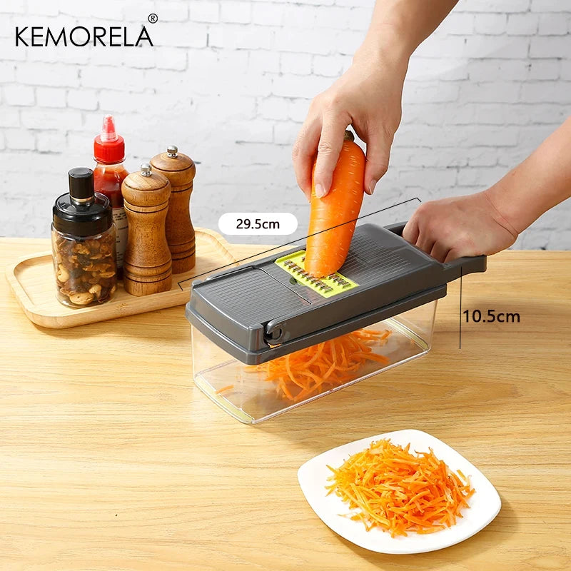 16-in-1 Multifunktionaler Gemüseschneider – Kompletter Küchenhelfer für Gemüse- und Obstschnitten, Zwiebelhobel, Reibe und Slicer, Ideal zum Schneiden,