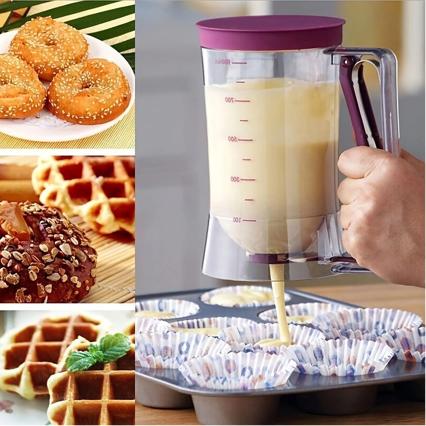Teigspender für Pancakes, Cupcakes und Muffins – Zusammenklappbarer Dispenser für Waffelteig und andere Backmischungen
