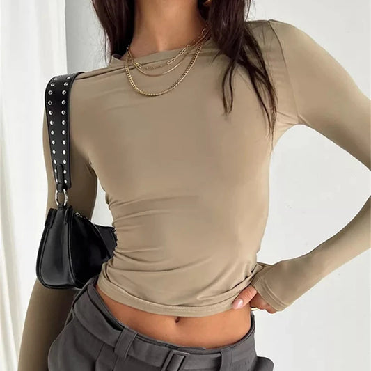 Klassisches Damen Langarm-T-Shirt für Frühling und Herbst – Schlanker Fit, Casual Basic Tee für Y2K Style und Streetwear, Bequeme Pullovers