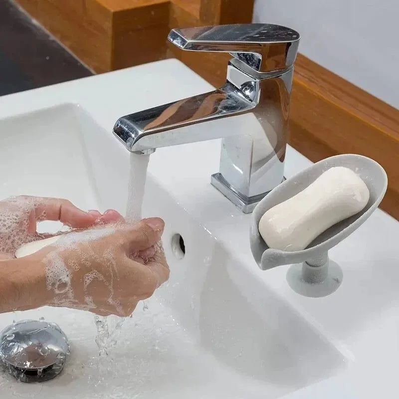 1/2 Stücke Abtropf-Seifenhalter Set für das Badezimmer – Waschbecken-Seifenschale in Blattform mit Rutschfester Saugnapf für das Waschbecken, ohne Bohren, Ideal für das Zuhause