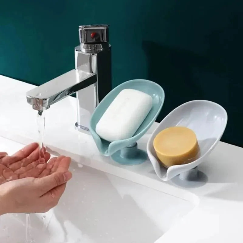 1/2 Stücke Abtropf-Seifenhalter Set für das Badezimmer – Waschbecken-Seifenschale in Blattform mit Rutschfester Saugnapf für das Waschbecken, ohne Bohren, Ideal für das Zuhause