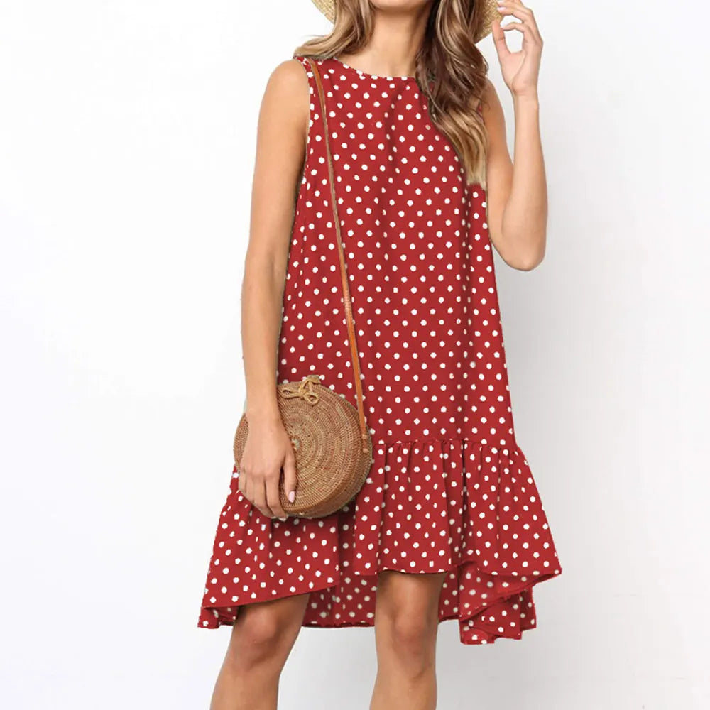 Jocoo Jolee Damen Polka Dot Rüschen Mini Kleid - Sommerliches Chiffonkleid für Beiläufige Strandpartys und Straßenmode