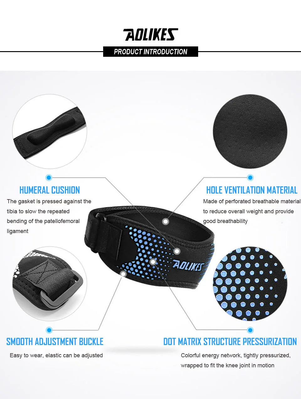 AOLIKES Verstellbare Kniebandage – Schmerzreduzierender Patella-Stabilisator für Sport, Wandern & Fitness