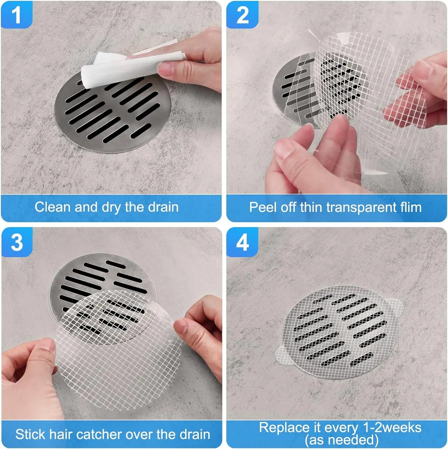 Selbstklebender Einweg-Abflussstopper – Anti-Blockierendes Abflusssieb für Bad, Küche und Dusche – Effektiver Haarfänger und Abflussfilter