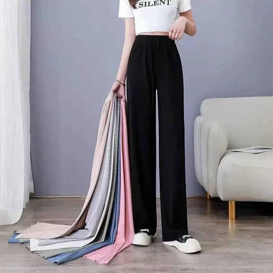 Sommer Damen-Hose aus Ice Silk – Hohe Taille, locker geschnitten, luftig und leicht für maximale Bewegungsfreiheit. Ideal für Outdoor und Alltag