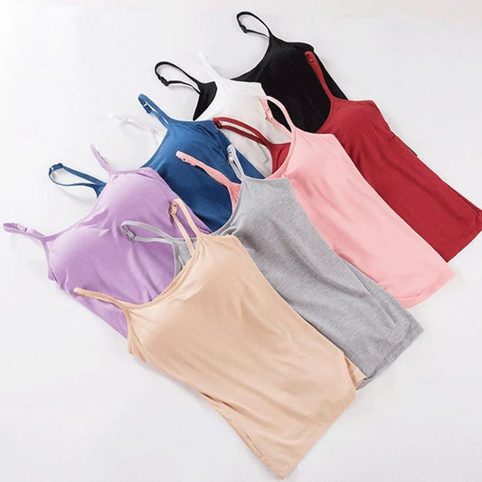 Damen Tank Tops mit Verstellbaren Trägern – Eingebaute Gepolsterte Cups, Wireless Camisole Leibchen