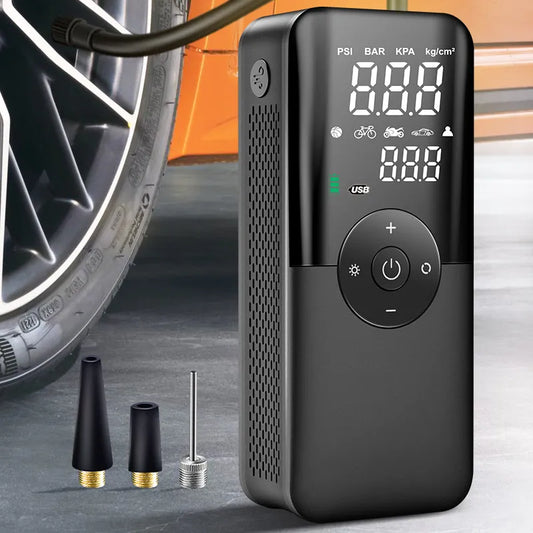Wiederaufladbare Luftpumpe – Tragbarer Reifenkompressor mit Digitalanzeige, Kabellos für Auto, Motorrad, Fahrrad und Bälle