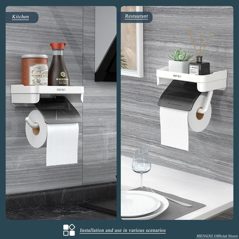 Multifunktionale Wandmontierter Toilettenpapierhalter – Wasserdichter Kunststoff-Rollenhalter mit Ablage, Toilettenpapier-Aufbewahrung und Organizer für Badezimmer, platzsparendes Design