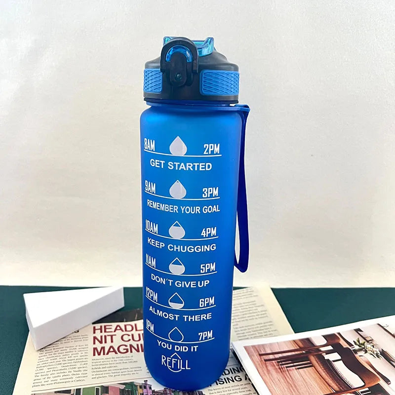 Motivierende Wasserflasche 900/1000ml – Auslaufsichere Trinkflasche für Sport, Gym, Outdoor & Reisen