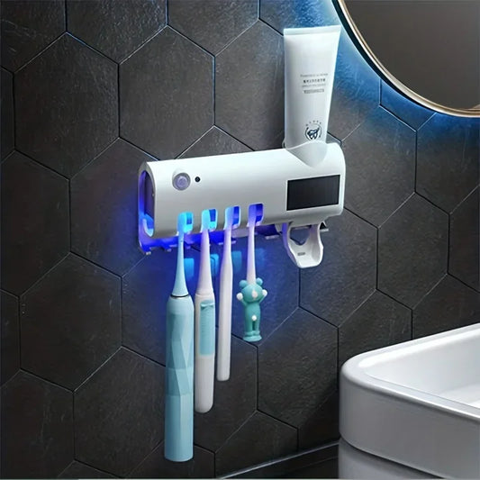 Multifunktionaler Zahnbürstenhalter mit Induktions-UV-Sterilisation und automatischem Zahnpasta-Spender, geeignet für 4 elektrische Zahnbürsten