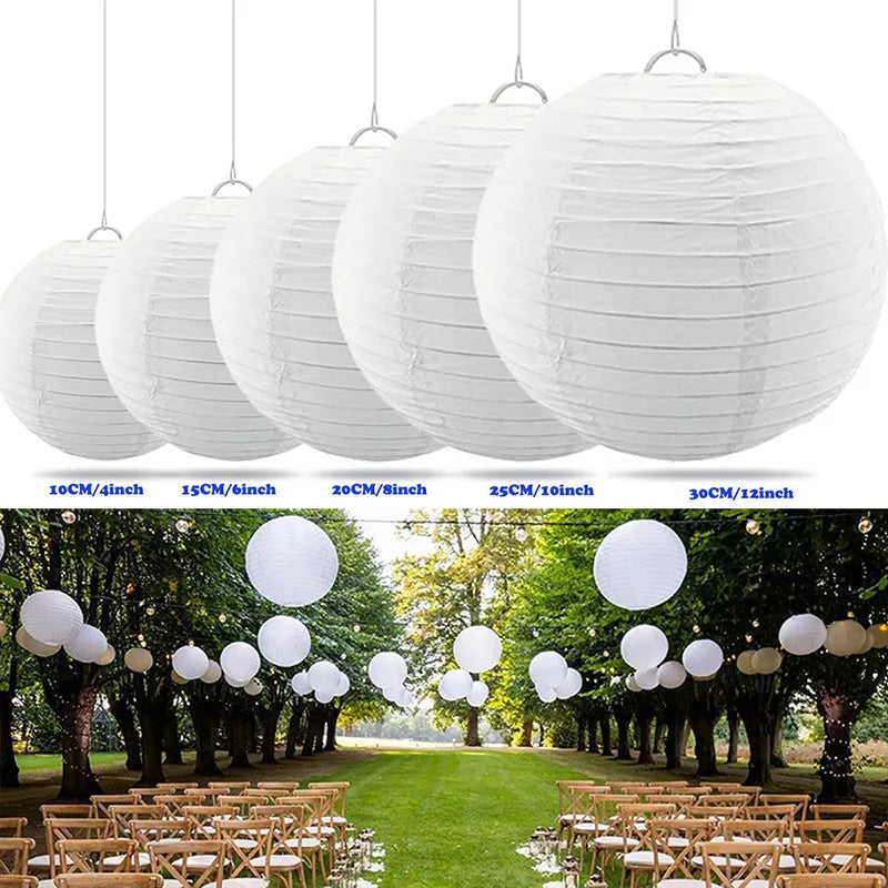 Lampions Solar, Runde Papier-Lampion Girlande – Weiß, Set aus 5/10/20 Stück, Für Indoor & Outdoor Dekoration