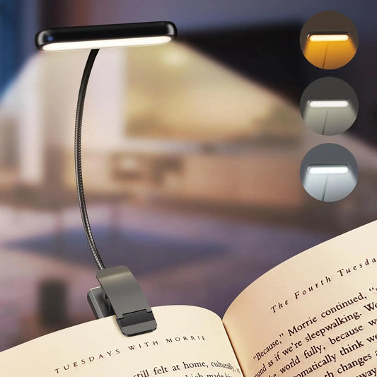Gritin LED Leselampe 14 LEDs – USB aufladbar, Warm-/Kaltlicht & Tageslichtmodus, Flexibel & leicht anzubringen, Perfekt für Bücher & Nachttisch